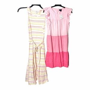 Lot of 2 J Crew Dresses Pink Multi Size 00 & XS Sleeveless Linen Blend Cotton